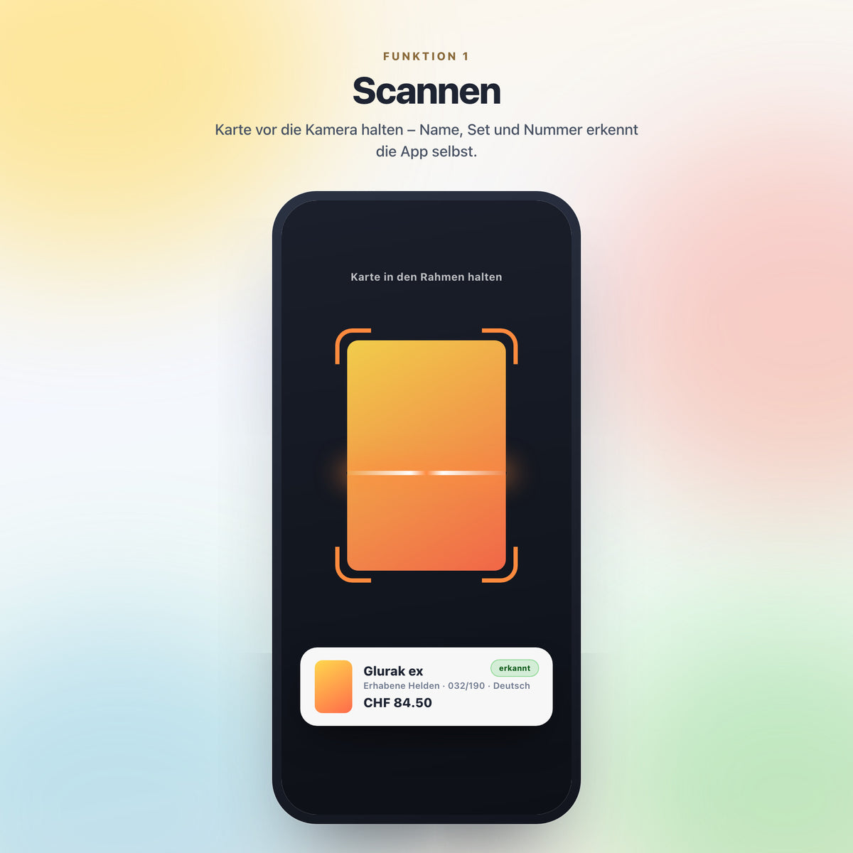 Pokémon-Karte scannen: die App erkennt Name, Set und Kartennummer